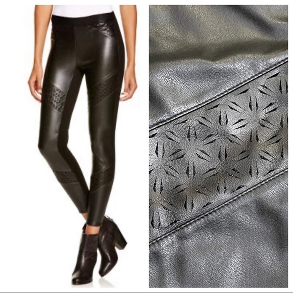 Bailey 44 Pants - Bailey 44 Black Vegan Faux Leather Laser Cut Pants Size M Illusion Legging